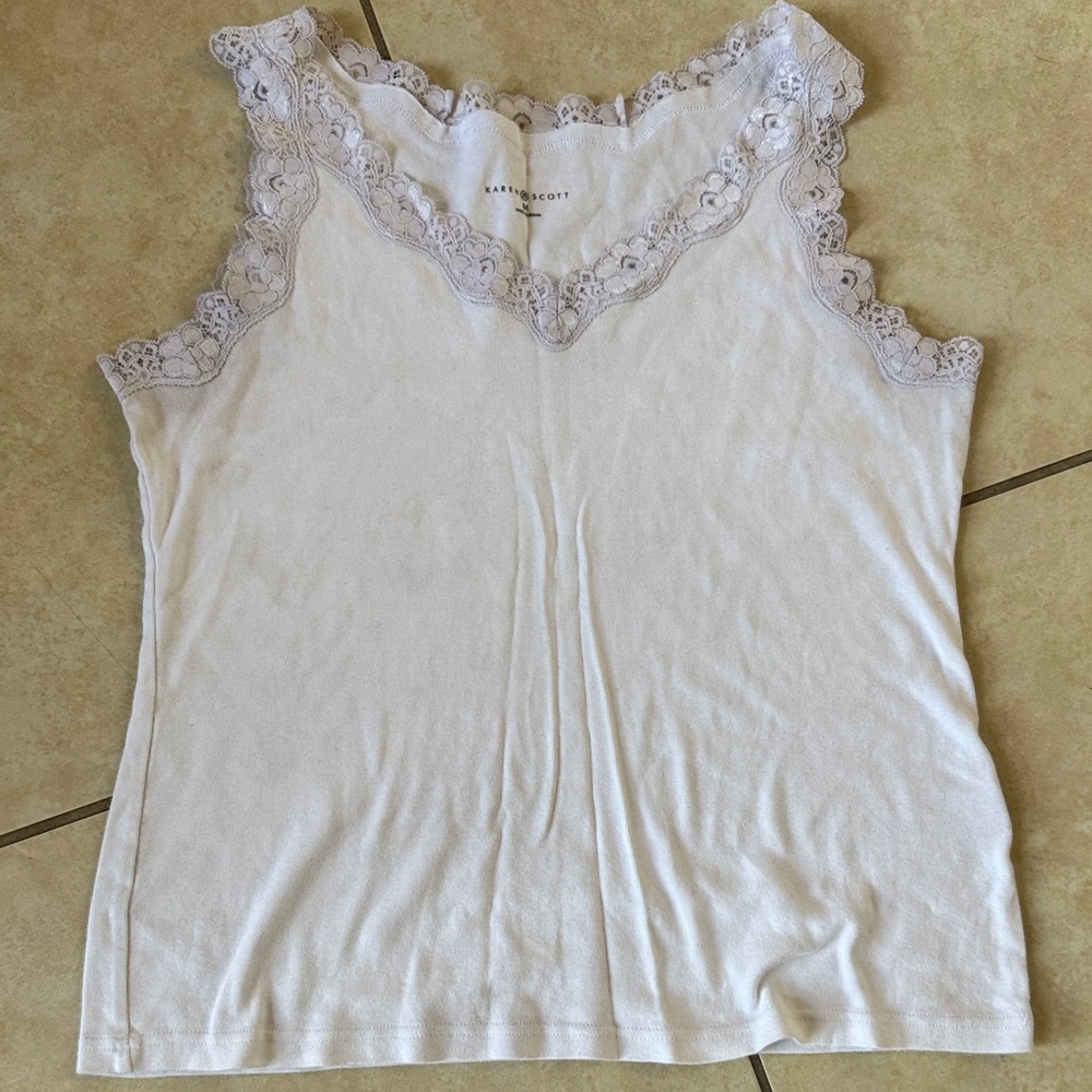 Karen Scott White Camisole with Lace Trim